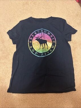 abercrombie kids Black Tee with Rainbow Emblem